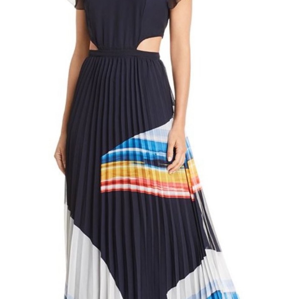 Joie Navy Multicolor Pleated Midi Dress - Picture 13 of 14